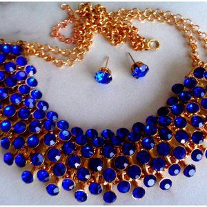 10K GOLD FINISHED SAPPIER BLUE LADY'S NECKLACE SET